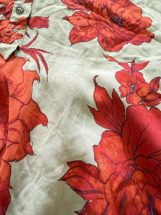 Free People Floral Long Sleeve Mini Dress Boho Grey Red OVersized XS - Picture 8 of 9